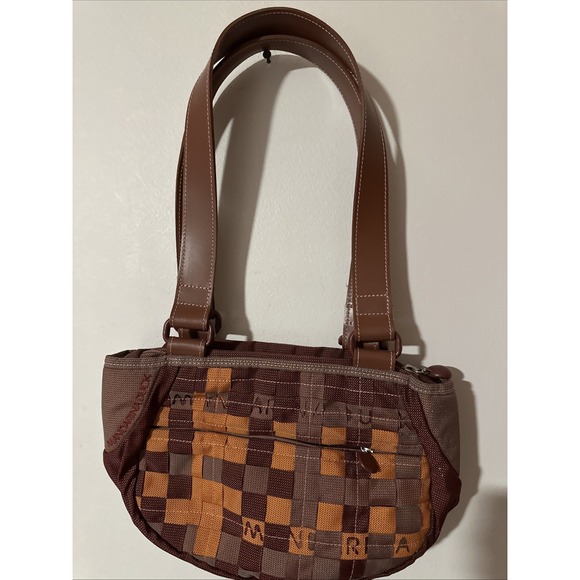 Mandarina Duck Handbag WovenChecker Design Shoulder Bag Reddish Brown‎ orange